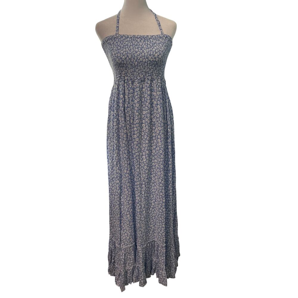 NEW! Sweet Lovely by Jen Backless Floral Halter Sundress Maxi Blue White S - Picture 2 of 3